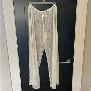 NWT Jordan Taylor Size Large Sheer Crochet Drawstring Pants - Cream